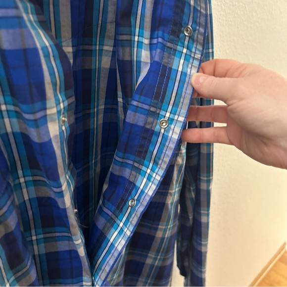 Wrangler Mens Shirts Size XLT Blue Plaid Pearl Snap 2 Front Pockets Long Sleeves - Picture 13 of 14